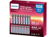 108x Philips Power Alkaline Batterij | 72x AA + 36x AAA