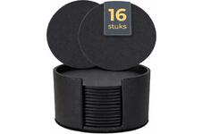 XEMM Onderzetters met Houder - 16 Stuks - 10 cm - Zwart